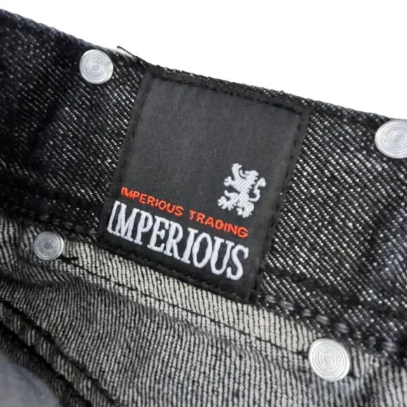 Imperious Delf Trading Jeans 38x33 Black Vintage Flap Pocket Embroidered Rock - Picture 10 of 16